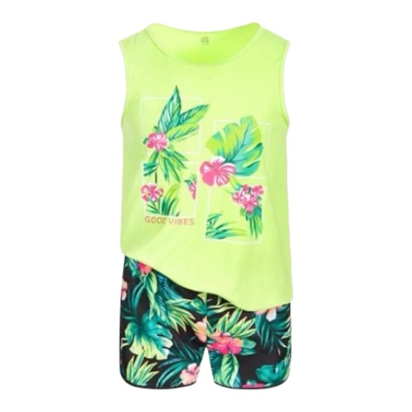 New ID Ideology Little Girls 2-Pc. Yellow Tropical-Print Tank & Shorts Set 6… - Picture 1 of 4